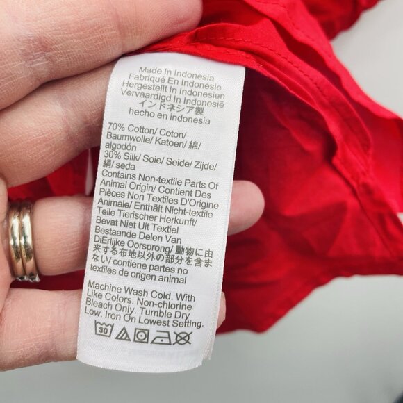 Madewell Womens Size Large Ruffled Y-Neck Top in Cotton-Silk in Festival Red 349 - Picture 9 of 9